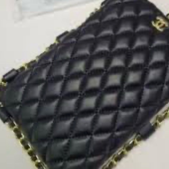 Black Quilted Chain Crossbody Bag with Attached Gold Chain; NIB - Picture 8 of 10